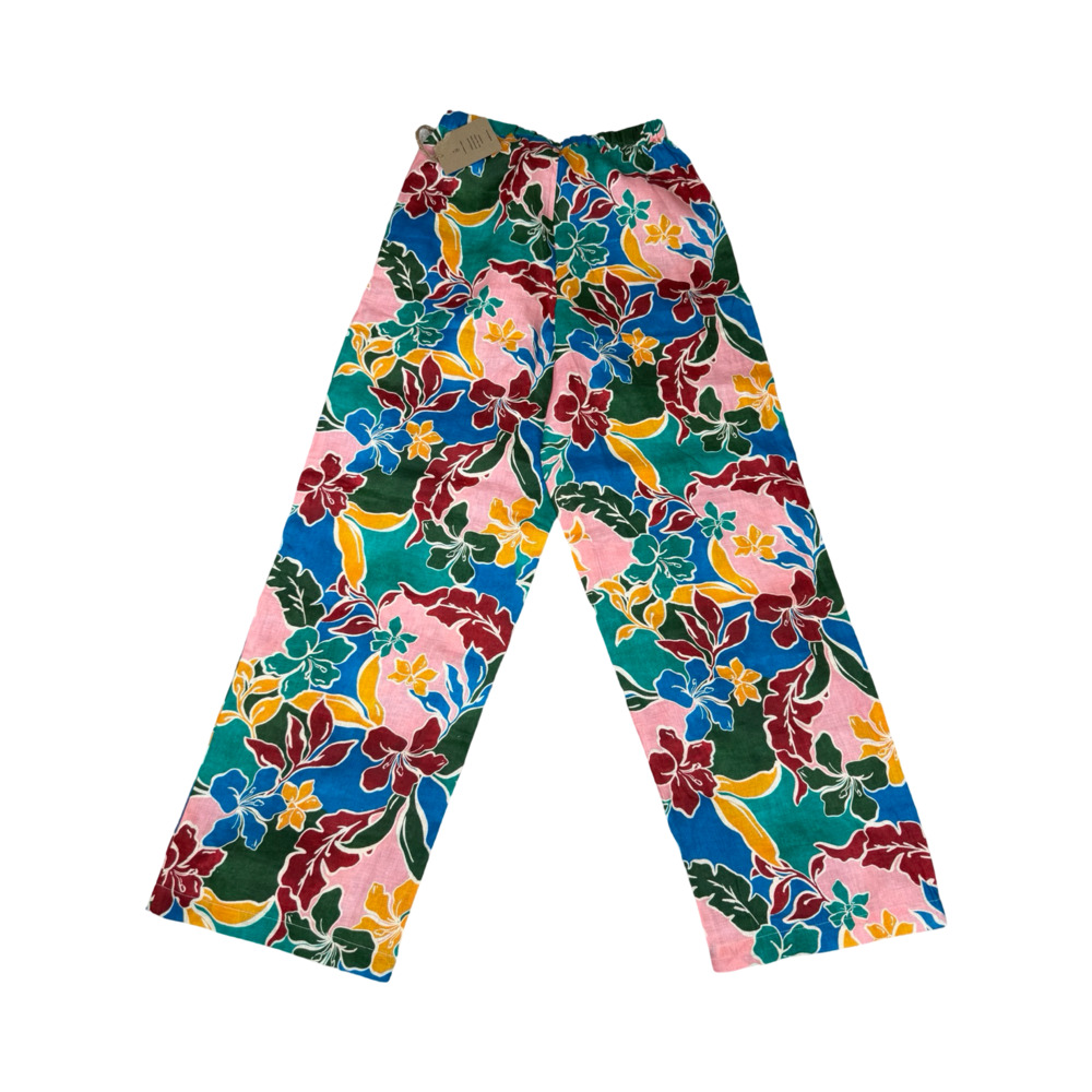 Stone Fox Wear Gita Linen Wide Leg Pants in Rainbow Jungle Sz. XS NWT - Picture 2 of 5